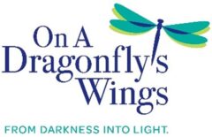 On A Dragonfly's Wings Logo with dragonfly and tagline From Darkness Into Light